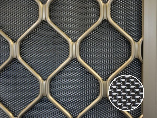 Partial details of light duty DVA mesh security door with diamond grille as support