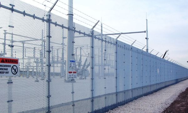 Heavy duty expanded metal fence installed along the substation.