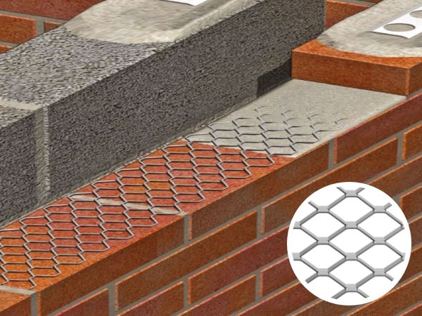 Hexagonal brick reinforcement expanded metal is applied on brick walls and mesh opening details.